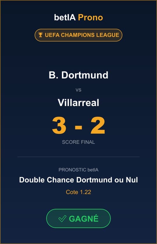 Coupon gagnant, Double Chance Borussia Dortmund ou Nul